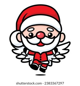 Cute And Kawaii Christmas Santa Claus Cartoon Character Flying With Wings