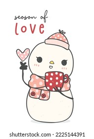 cute kawaii Christmas snowman, hand-drawn vector illustration that brings joy and holiday cheer. Perfect for greeting cards, ornaments, and seasonal designs.