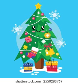 Cute kawaii christmas tree vector illustration