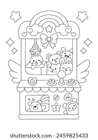 Cute Kawaii claw machine doodle coloring page illustration