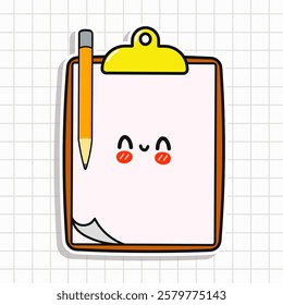 Cute Kawaii Clipboard with Pencil Cartoon Office Illustration