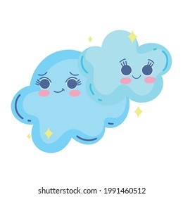 cute kawaii clouds cartoon isolated