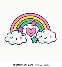 Nubes kawaii y arcoiris