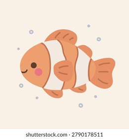 Cute Kawaii Clownfish Ocean Vector Illustration