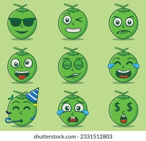 Cute and kawaii coconuts emoticon expression illustration set