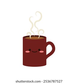 Cute Kawaii Coffee Vector - Hot Americano Coffee