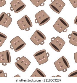 Cute kawaii coffee. Vector illustration. Seamless pattern.