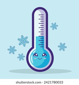 lindo kawaii frío termómetro de carácter caricatura icono vectorial