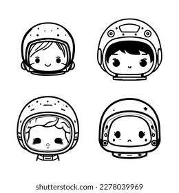 A cute and kawaii collection set of Hand drawn astronaut logos, featuring adorable characters in spacesuits and cosmic accessories