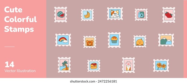 Cute Kawaii Colorful Fun Stamps