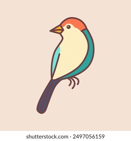 Cute kawaii colorful line art bird mascot illustration logo icon.