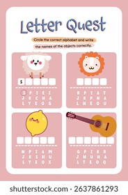 Cute kawaii and colorful worksheet for kids to circle and write the name of each object shown fun printable activity for learning vocabulary and writing skills.