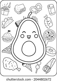 Cute kawaii coloring page for kids. Cartoon vector characters. Black and white illustration.