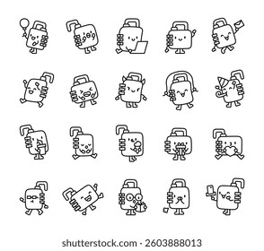 Cute kawaii combination lock characters with happy cartoon emotions for fun, joy, entertainment, expressions, lifestyle, activity, creativity, playful, cheerful, friendly, smiling, mood