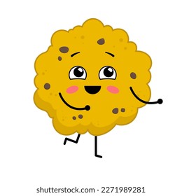 Cute kawaii cookie. Cartoon character cookie with chocolate. Vector illustration isolated on white background