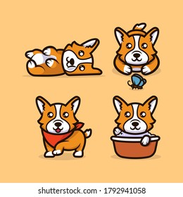 Cute kawaii corgi dog mascot design illustration vector set template