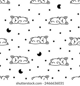 Cute kawaii corgi dog. Seamless pattern. Coloring Page. Funny puppy cartoon animal characters. Hand drawn style. Vector drawing. Design ornaments.
