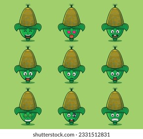 Cute and kawaii corn character emoticon expression illustration set