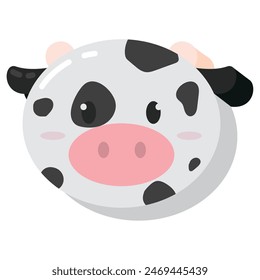 Cute kawaii cow animal character emoticon Vector illustration