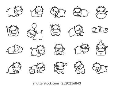 Cute kawaii cow. Coloring Page. Funny cartoon farm character. Hand drawn style.