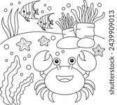 Cute Kawaii Crab Cartoon Character Coloring Page Vector Illustration 