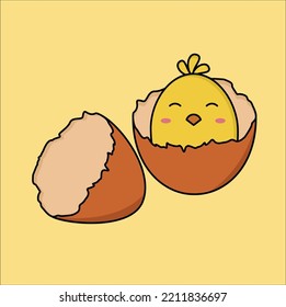 cute kawaii cracked cartoon baby chicken vector design illustration line art