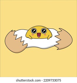 cute kawaii cracked egg vector design illustration line art