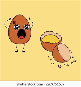 cute kawaii cracked egg vector design illustration line art