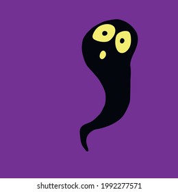 Cute kawaii creepy ghost. Vector illustration in doodle flat style. For Halloween design, postcard, sticker, invitation, party poster