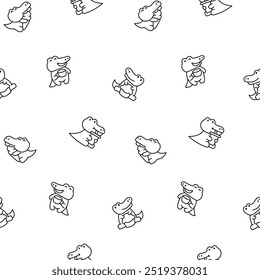 Cute kawaii crocodile. Seamless pattern. Coloring Page. Cartoon adorable animal characters. Hand drawn style. Vector drawing. Design ornaments.