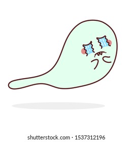 Cute kawaii crying ghost. Vector illustration for Halloween. Good for logo or sticker for decoration.
