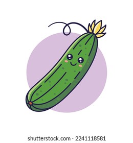 Cute Kawaii cucumber cartoon icon illustration. Food vegitable flat icon concept isolated on white background. Cucumber character, mascot in Doodle style.