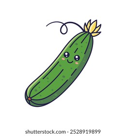 Ilustração de ícone de desenho animado de pepino Kawaii bonito. Conceito de ícone plano vegetal de alimento isolado