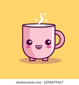 Cute kawaii taza chibi mascota estilo de dibujos animados vectores