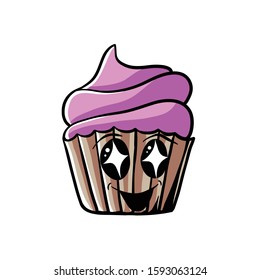 cute kawaii cupcake illustration. cartoon of cupcake for tshirt design, sticker, logo company, banner, web landing page or flyer