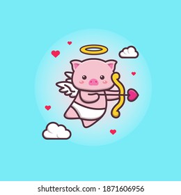 Cute kawaii cupid baby pig angels doodle drawing