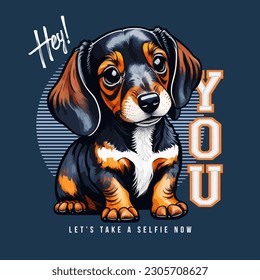 cute kawaii dachshund puppy with slogan, vector illustration