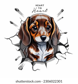 cute kawaii dachshund puppy with slogan, vector illustration