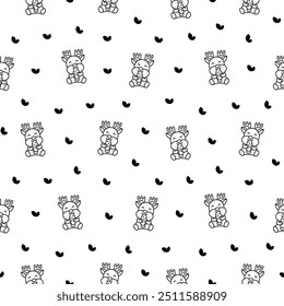 Cute kawaii deer character. Seamless pattern. Coloring Page. Cartoon funny wild animal. Funny moose. Hand drawn style. Vector drawing. Design ornaments.