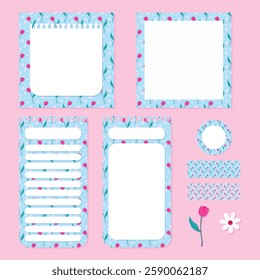 Cute kawaii design elements for memo pad, notebook, diary, stickers and planner