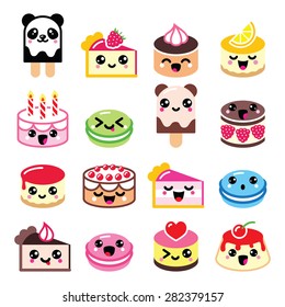 Cute Kawaii Dessert - Cake, Macaroon, Ice-cream Icons 