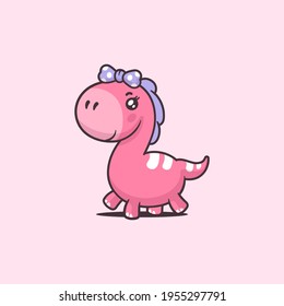 Cute kawaii dinosaur girl vector illustration