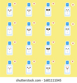 cute and kawaii disinfection or and sanitizer bottle, washing gel. Vector illustration suitable for hygiene, disinfect, medical, clean life, anti virus, bacteria, health care, disease spread, germs