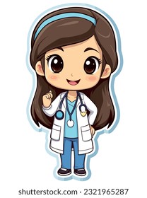 Cute Kawaii doctors nurse Sticker, vector illustration