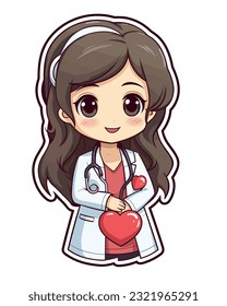 Cute Kawaii doctores enfermera Sticker, ilustración vectorial