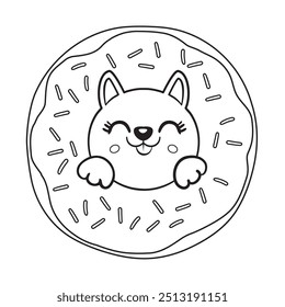 Lindo perro kawaii y bebé personaje de dibujos animados para colorear página de Ilustración vectorial. Animales de compañía, páginas para colorear para niños