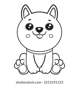 Cachorro kawaii bonito e desenho animado bebê personagem coloração página ilustração vetor. Animais de estimação, colorir páginas para crianças