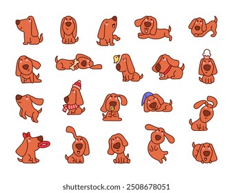 Cute kawaii dog character. Funny cartoon pet. Hand drawn style. Vector drawing. Collection of design elements.