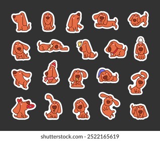 Cute kawaii dog character. Sticker Bookmark. Funny cartoon pet. Hand drawn style. Vector drawing. Collection of design elements.