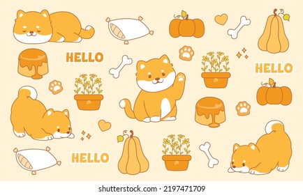 Cute kawaii dog shiba inu ,pudding, pumpkin, collection for trendy weekly diary planner stickers 